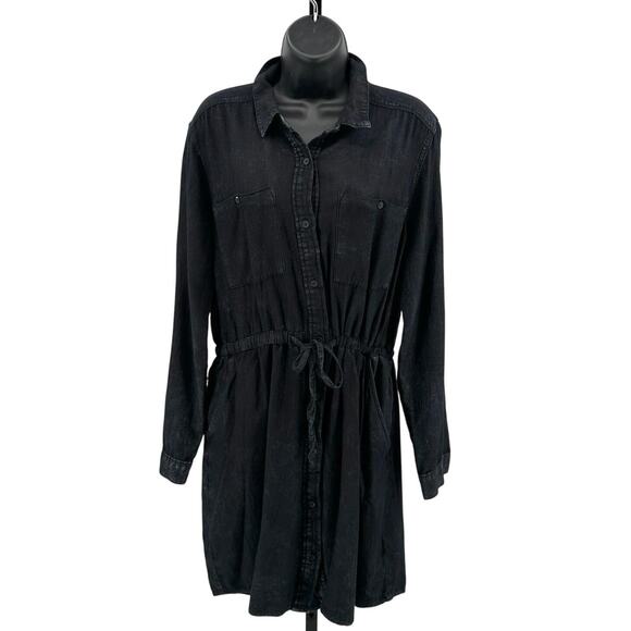 Calvin Klein Jeans Denim Shirt Dress WMNS XL Mini Button Up Black Long Sleeves - Picture 8 of 9